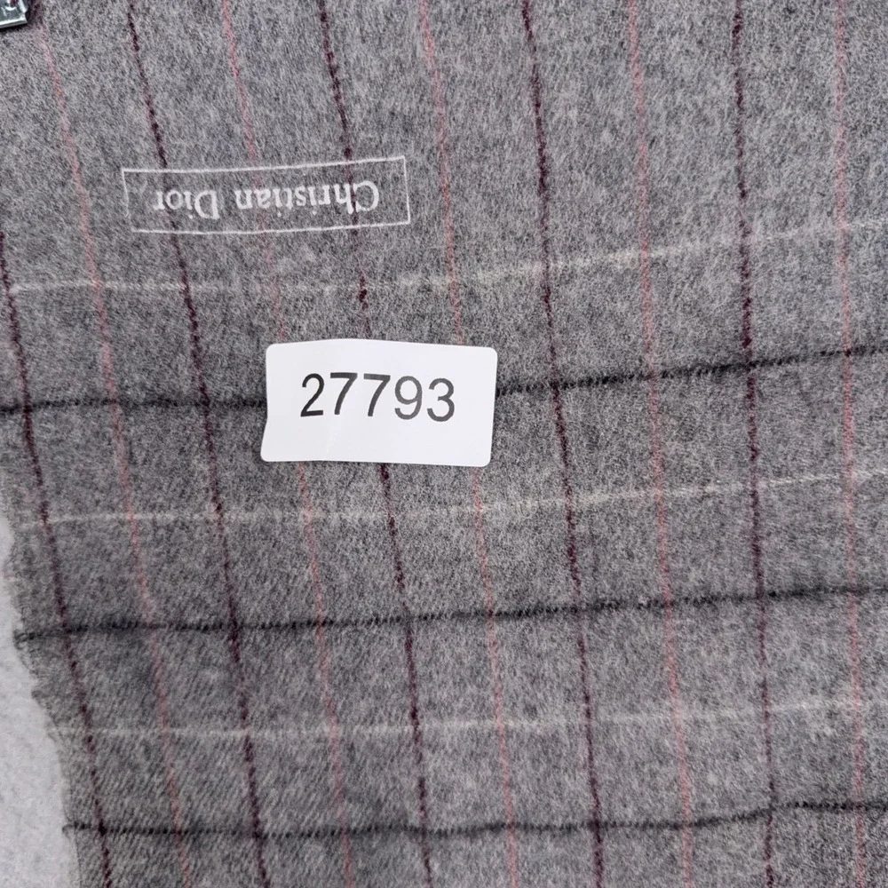 Christian Dior Scarf Mens One Size Gray Grid Merino Wool Fringed Luxury Designer